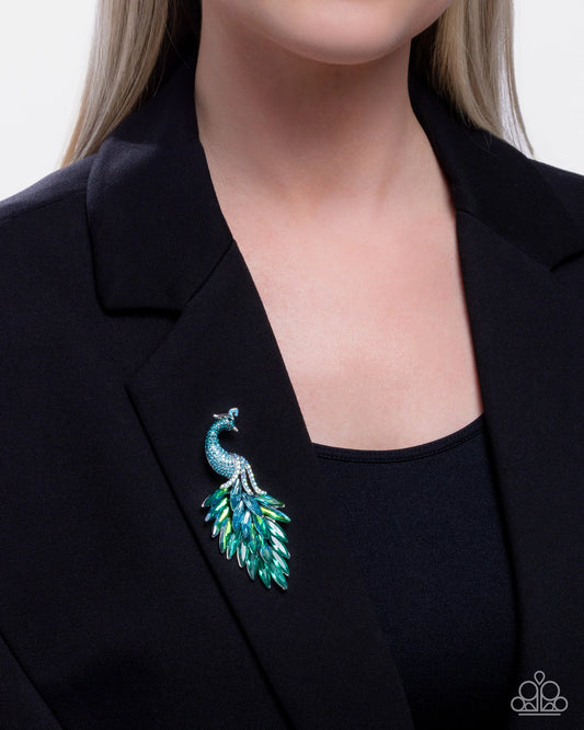 Peacock Pedestal - Blue - Brooch