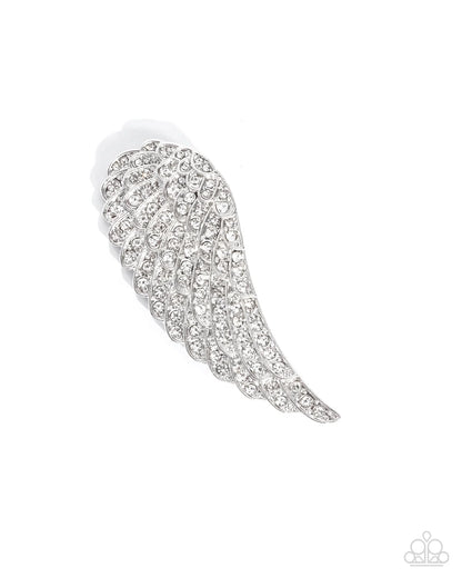 Angelic Affection - White Rhinestone Angel Wing Brooch