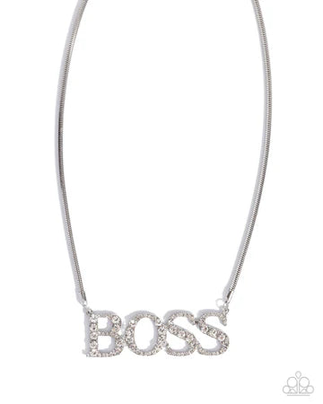 Final Boss - White Rhinestone Necklace